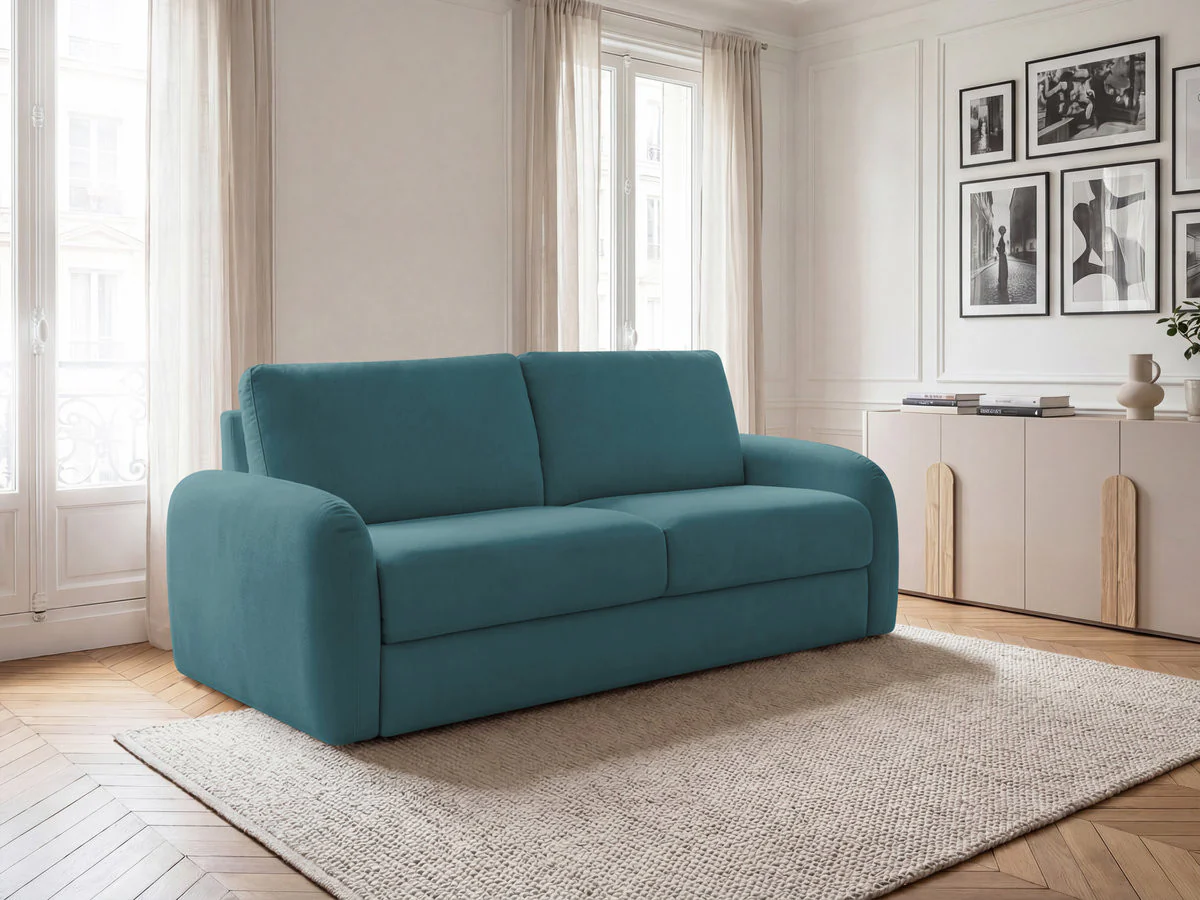 Canapé droit convertible KENAN ouverture express tissu lisse - Image 7