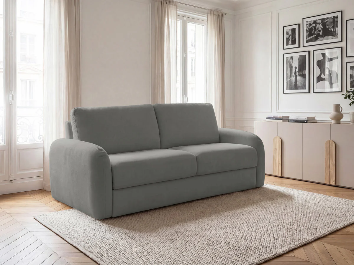 Canapé droit convertible KENAN ouverture express tissu lisse - Image 9