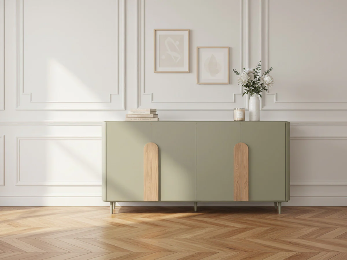 Buffet 4 portes 200 cm ENYRA pieds en bois massif - Image 3