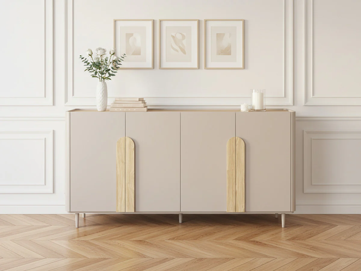 Buffet 4 portes 200 cm ENYRA pieds en bois massif - Image 4