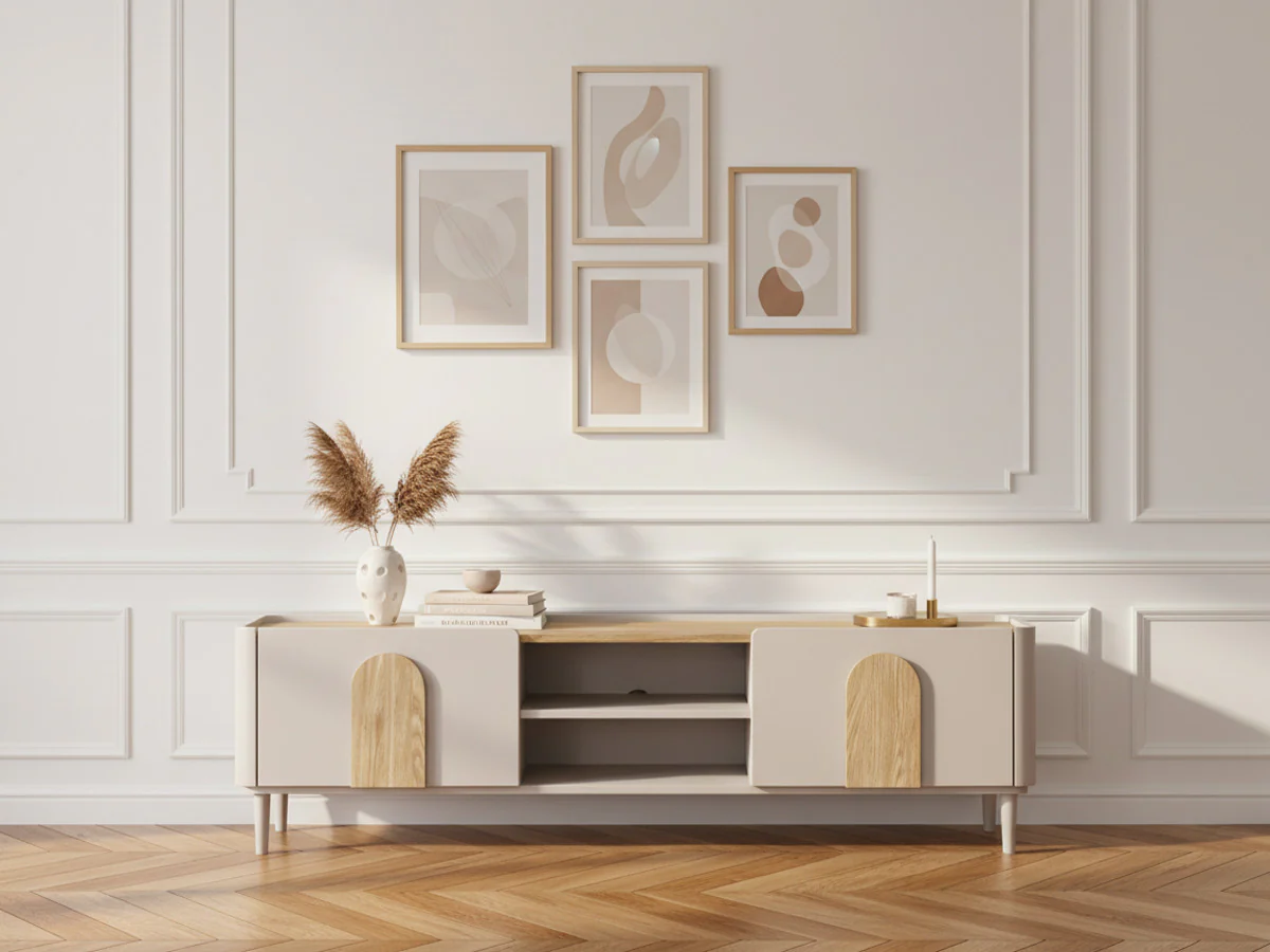 Meuble TV 1 porte 1 tiroir 170 cm ENYRA pieds en bois massif - Image 3