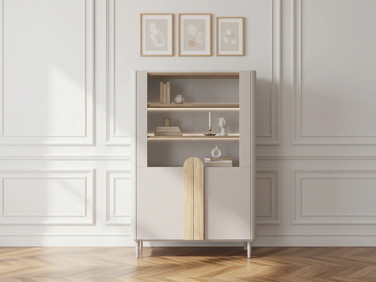Meuble vitrine 2 portes H. 150 cm ENYRA pieds en bois massif - Image 4