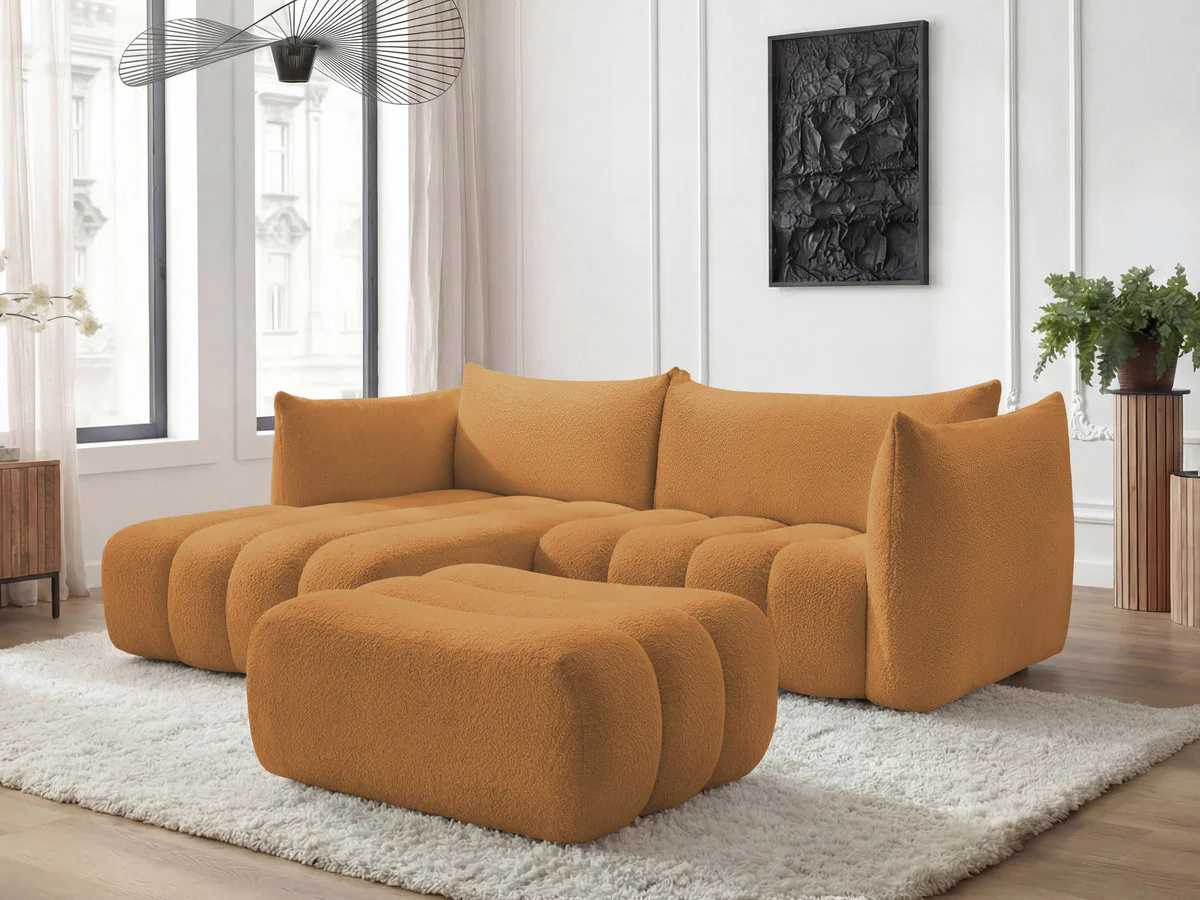 Canapé d'angle fixe AZRA tissu bouclette avec pouf - Image 10