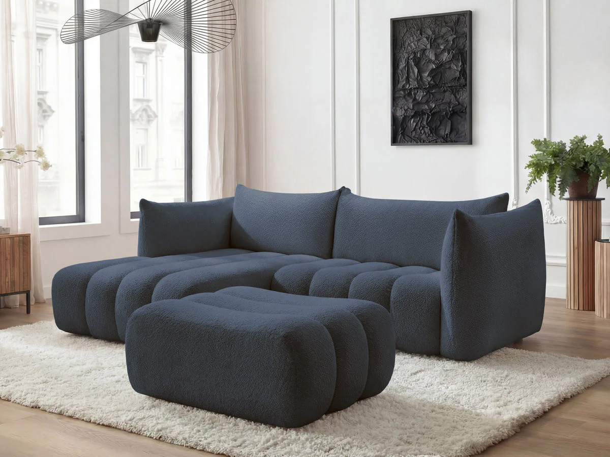 Canapé d'angle fixe AZRA tissu bouclette avec pouf - Image 32