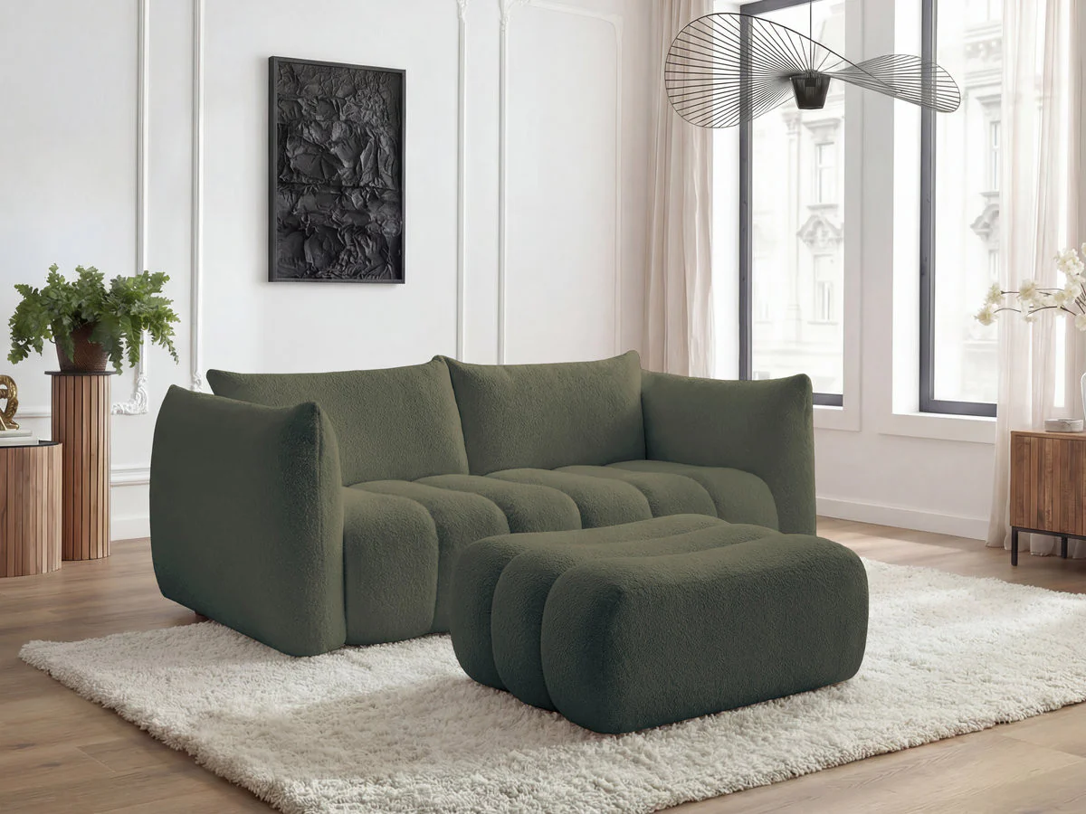 Canapé droit fixe 3 places AZRA tissu bouclette avec pouf - Image 15
