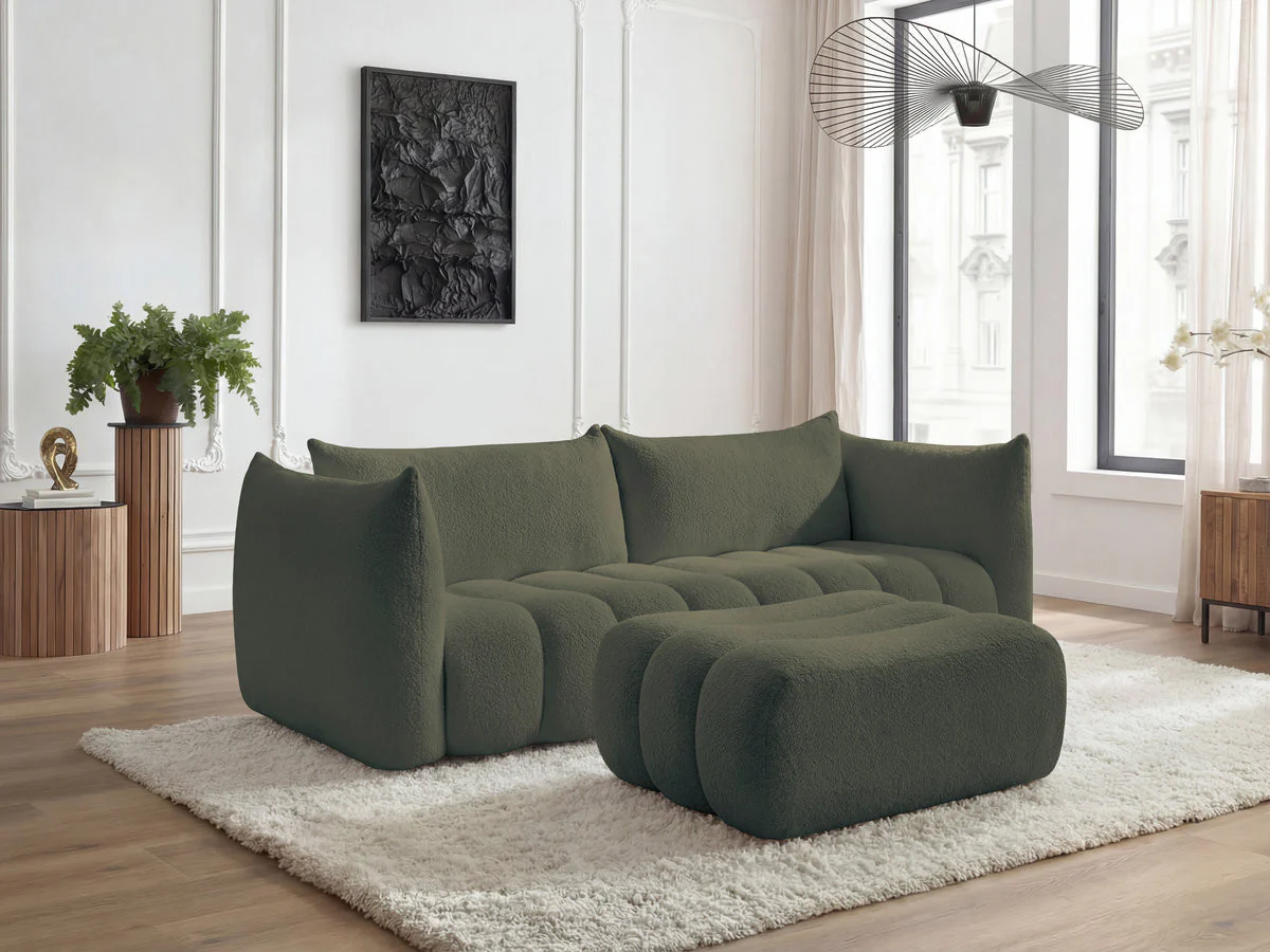 Canapé droit fixe 4 places AZRA tissu bouclette avec pouf - Image 6