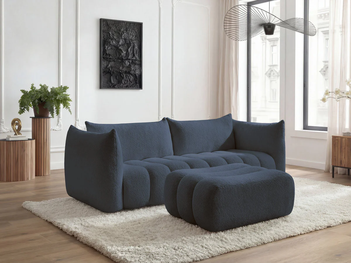 Canapé droit fixe 4 places AZRA tissu bouclette avec pouf - Image 7