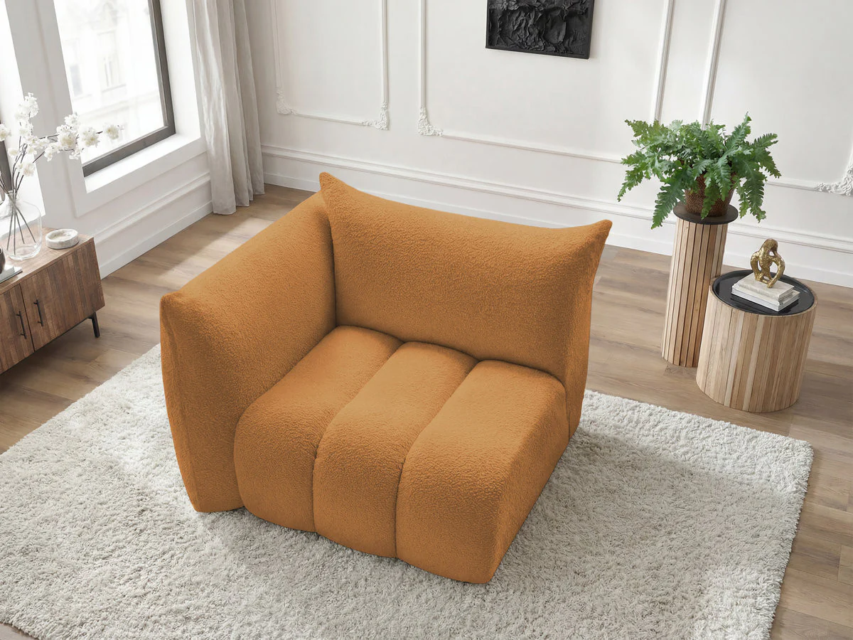 Chauffeuse 1 place avec accoudoir pour canapé modulable AZRA tissu bouclette - Image 10
