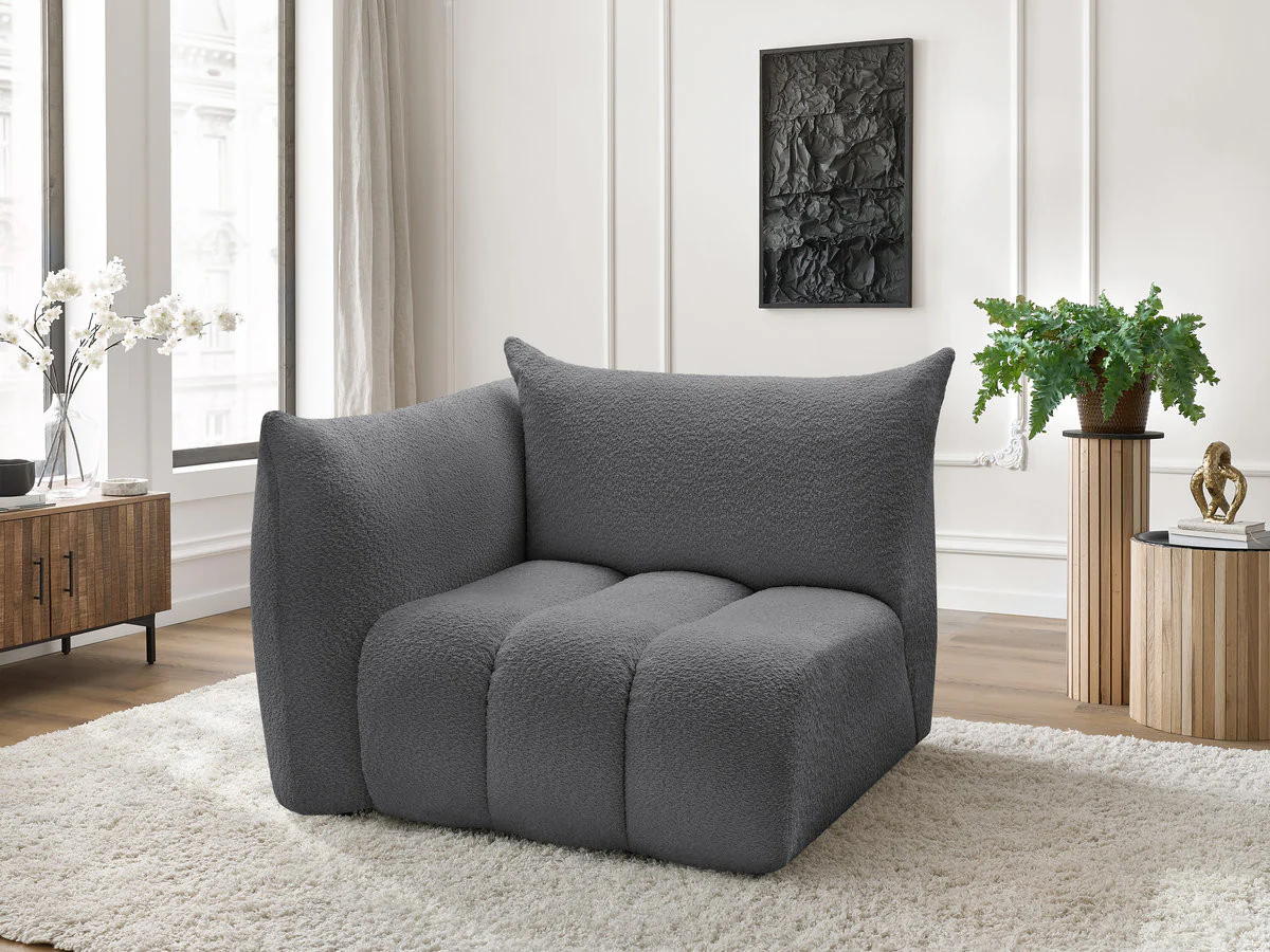 Chauffeuse 1 place avec accoudoir pour canapé modulable AZRA tissu bouclette - Image 18
