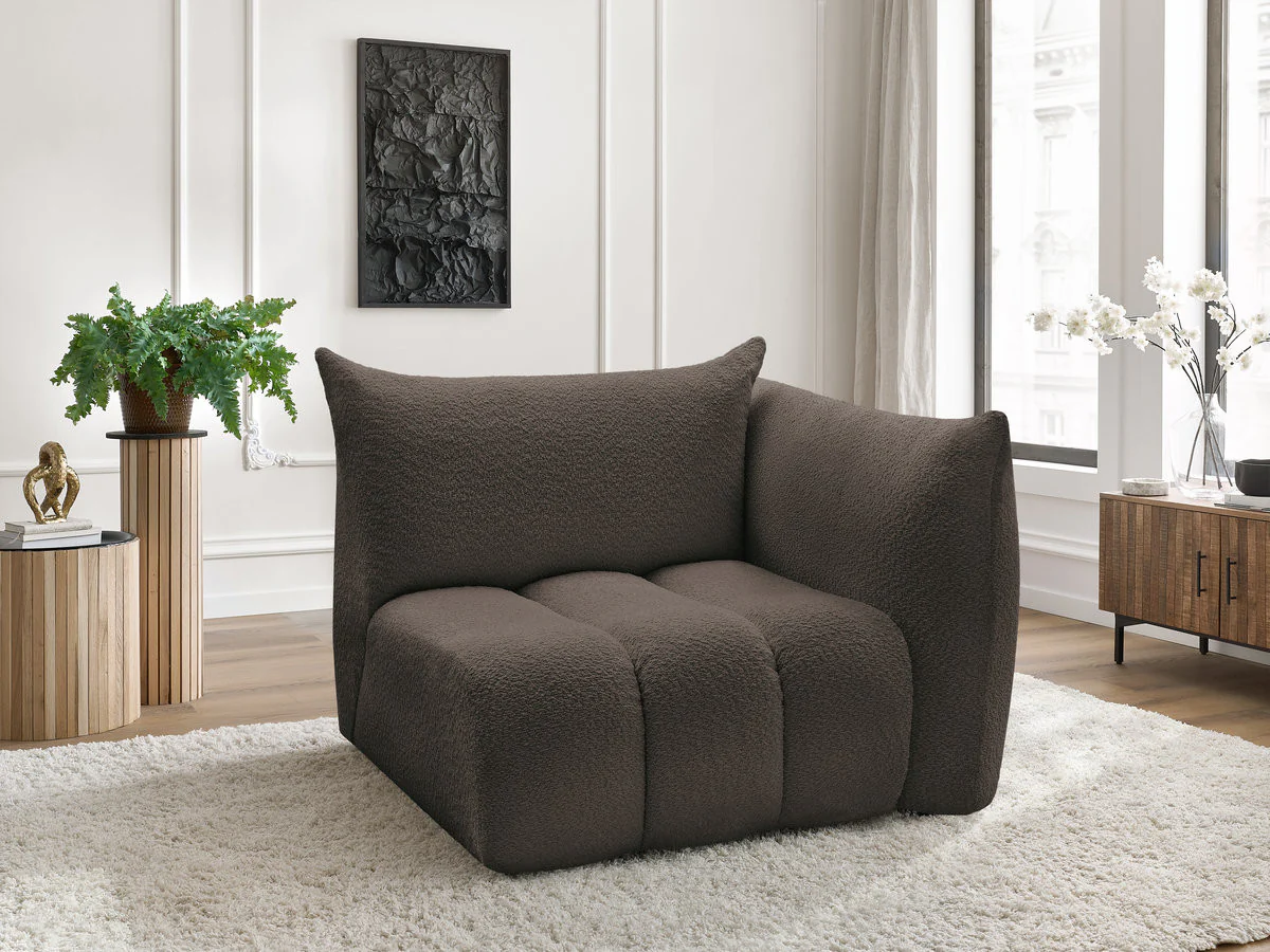 Chauffeuse 1 place avec accoudoir pour canapé modulable AZRA tissu bouclette - Image 19