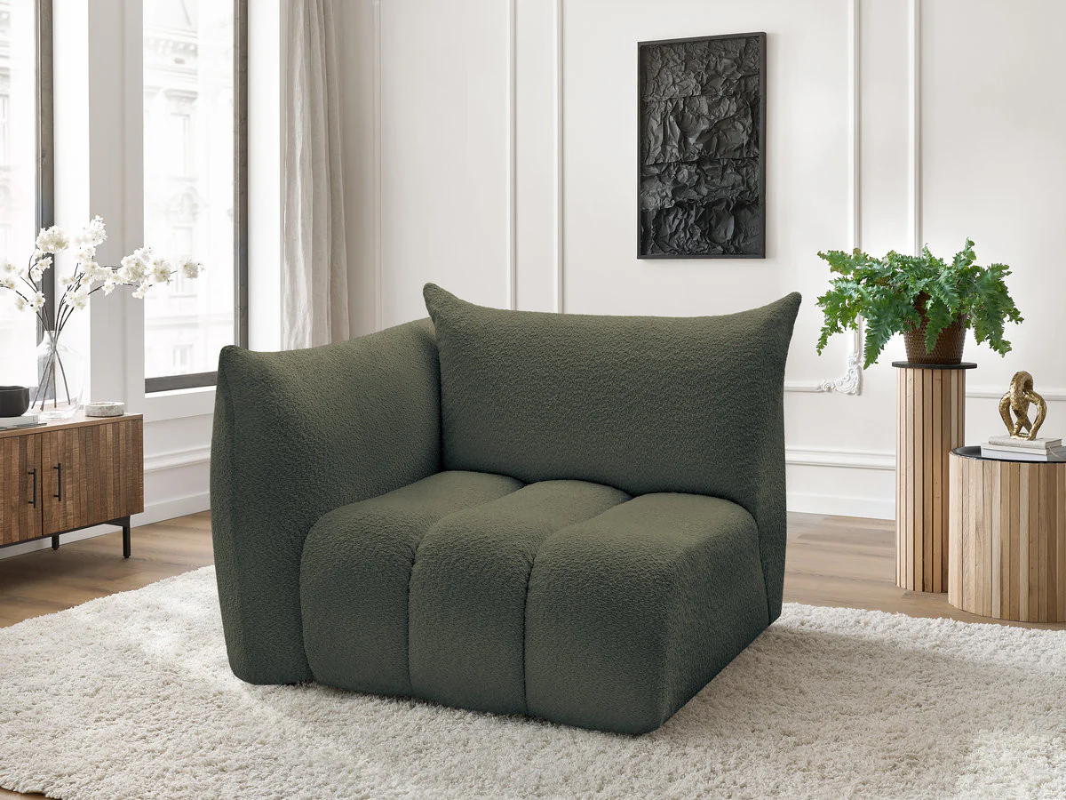 Chauffeuse 1 place avec accoudoir pour canapé modulable AZRA tissu bouclette - Image 30