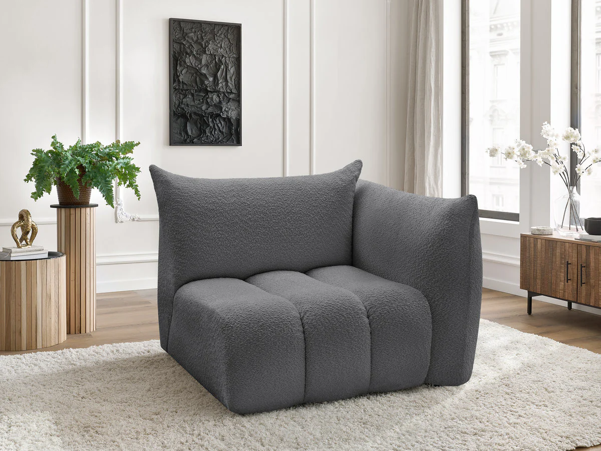 Chauffeuse 1 place avec accoudoir pour canapé modulable AZRA tissu bouclette - Image 35