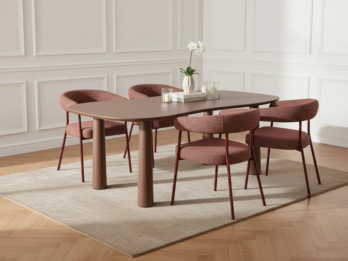 Ensemble SASHA avec table à manger ovale 220 cm + chaises ROSA tissu texturé marron - Image 3