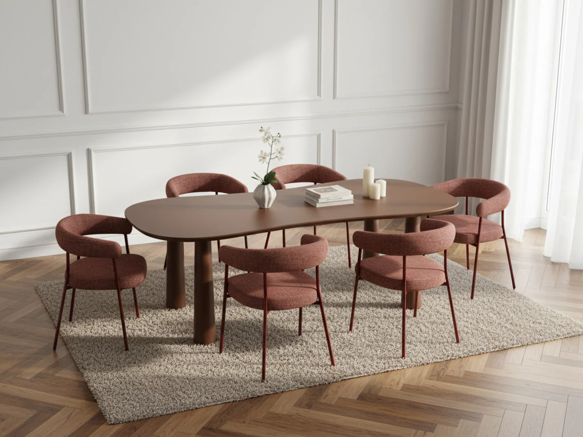 Ensemble SASHA avec table à manger ovale 220 cm + chaises ROSA tissu texturé marron - Image 4