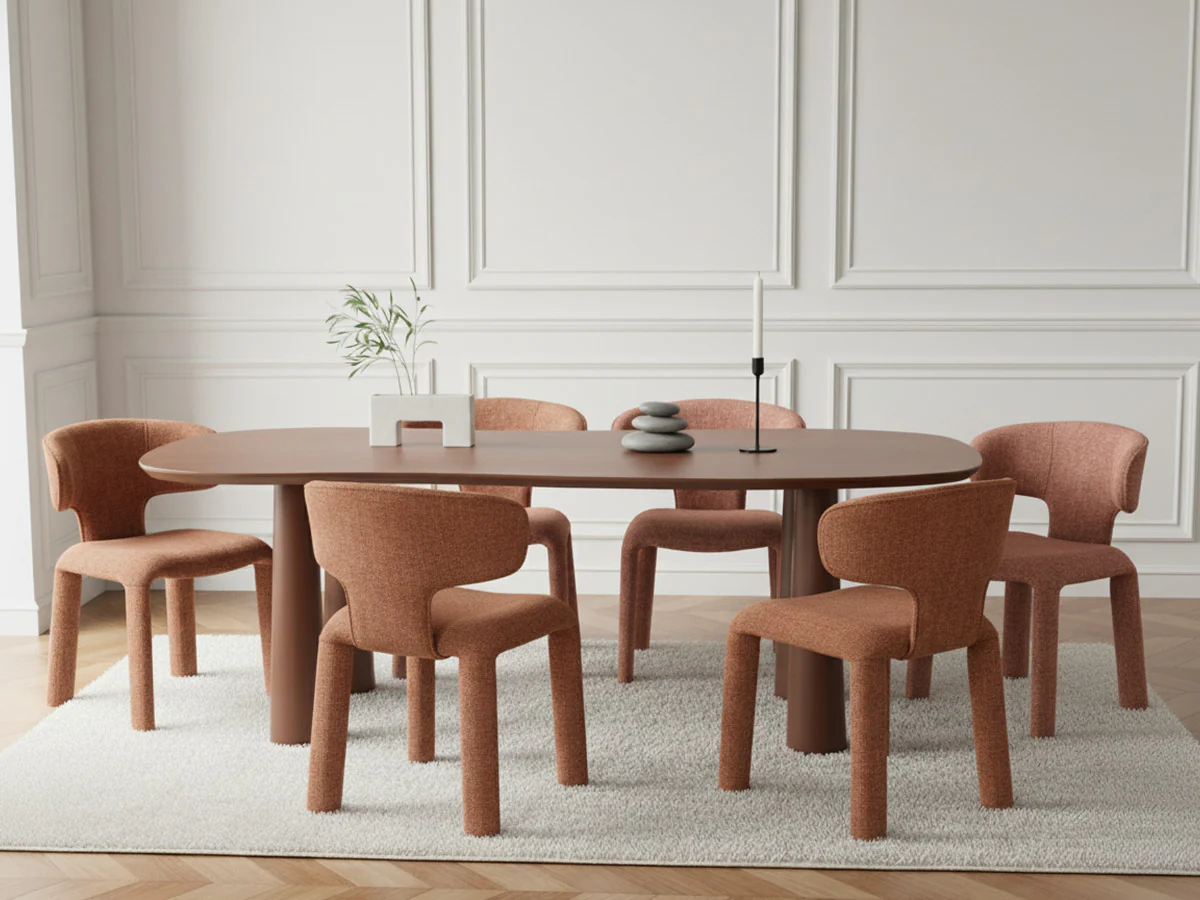 Ensemble SASHA avec table à manger ovale marron 220 cm + chaises MILA tissu texturé - Image 3