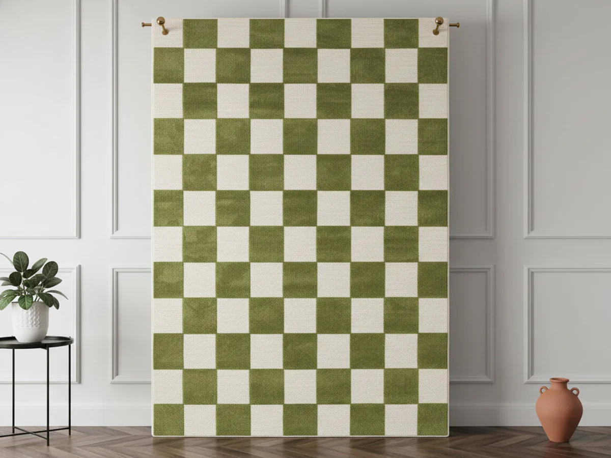 Tapis poils ras GAELLE motif damier - Image 2