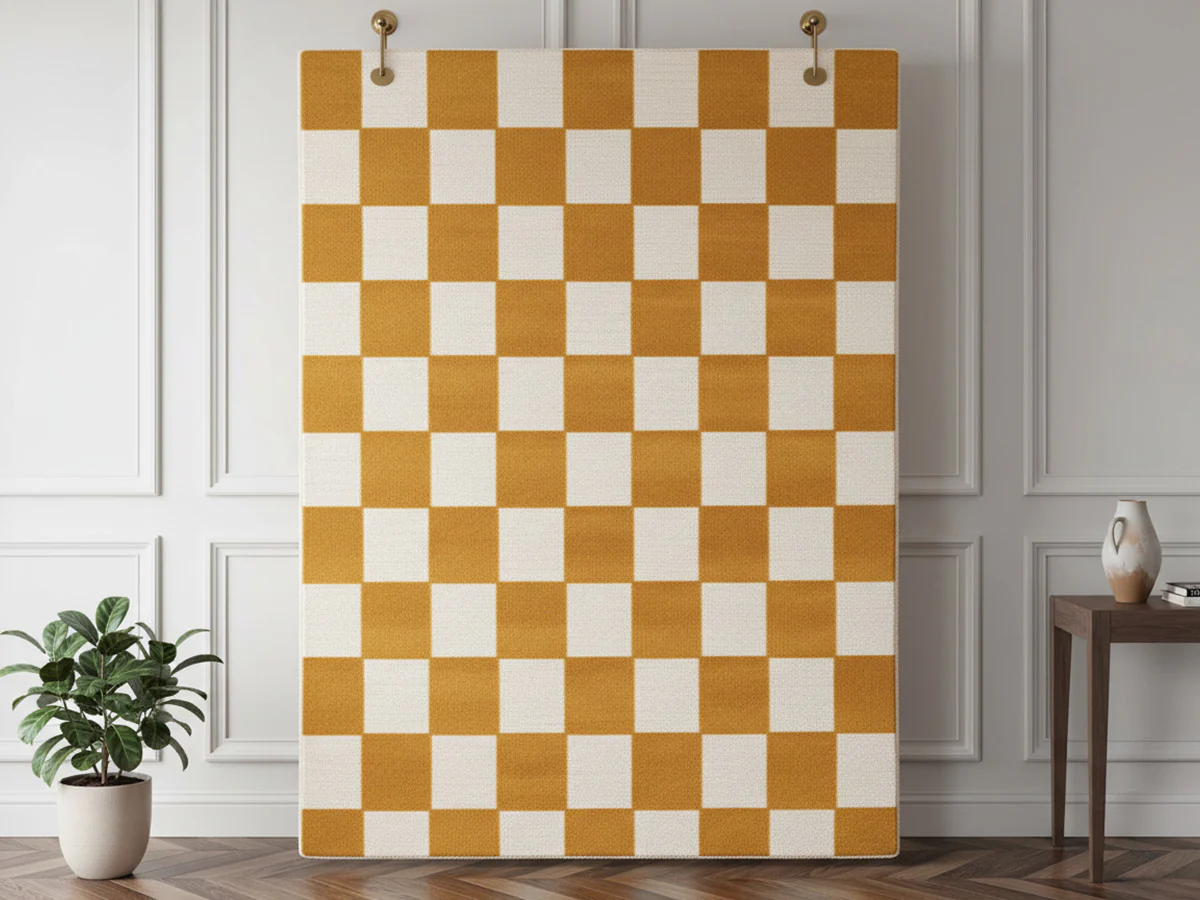 Tapis poils ras GAELLE motif damier - Image 4
