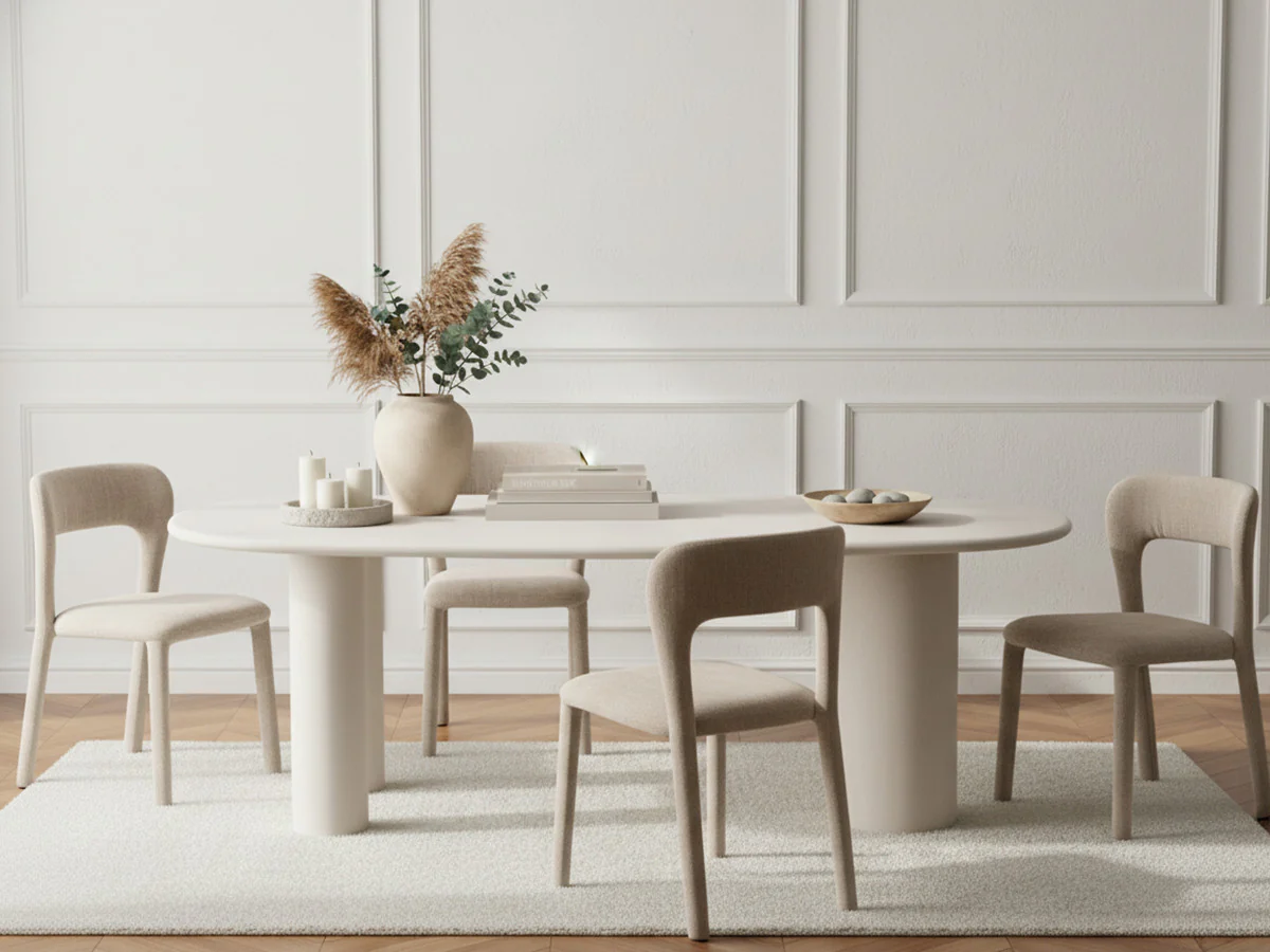 Ensemble CONSTANCE avec table à manger ovale 200 cm beige effet béton + 4 chaises PIA - Image 2