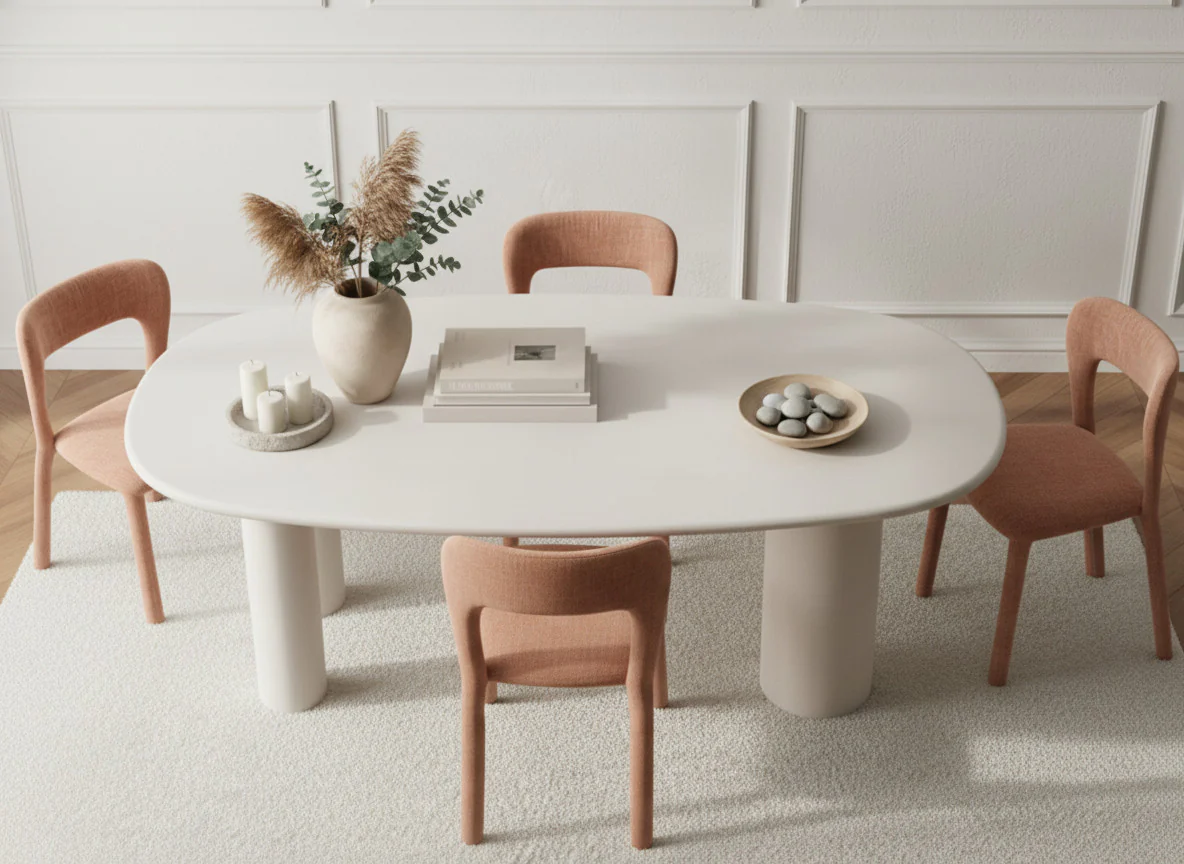 Ensemble CONSTANCE avec table à manger ovale 200 cm beige effet béton + 4 chaises PIA - Image 3