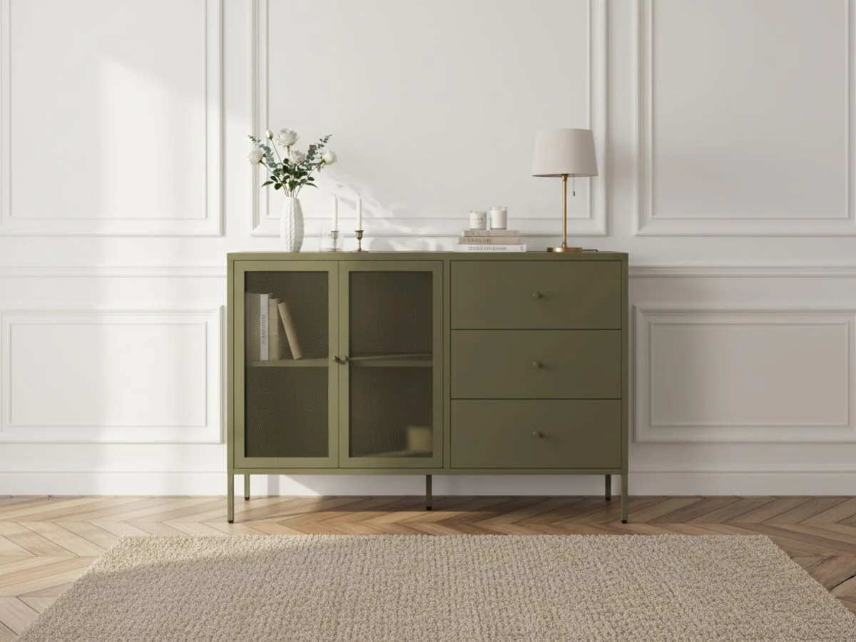 Buffet 2 portes 3 tiroirs 140 cm CLARA métal édition limitée