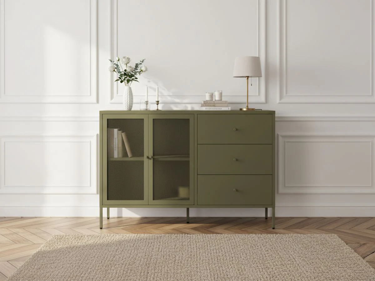 Buffet 2 portes 3 tiroirs 140 cm CLARA métal édition limitée - Image 3
