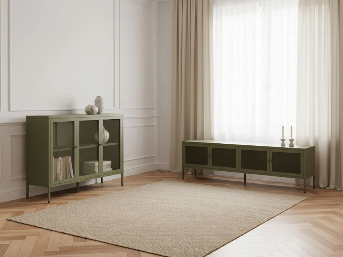 Meuble TV 4 portes 160 cm CLARA métal + Buffet 3 portes 120 cm CLARA métal édition limitée - Image 3
