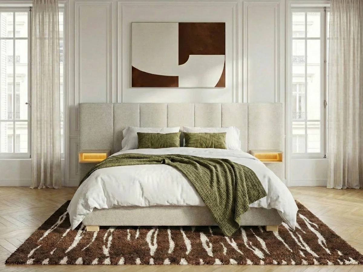 Lit coffre ALOE avec tête de lit capitonnée chevets et LED intégrées - Image 9