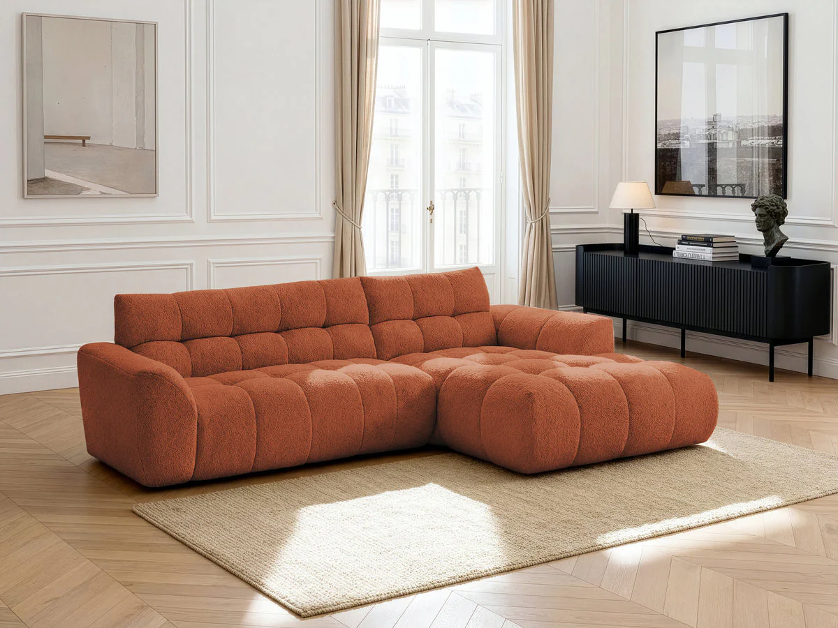 Canapé d'angle fixe JAYA tissu chenille