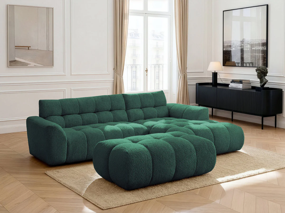 Canapé d'angle fixe JAYA tissu chenille avec pouf - Image 12