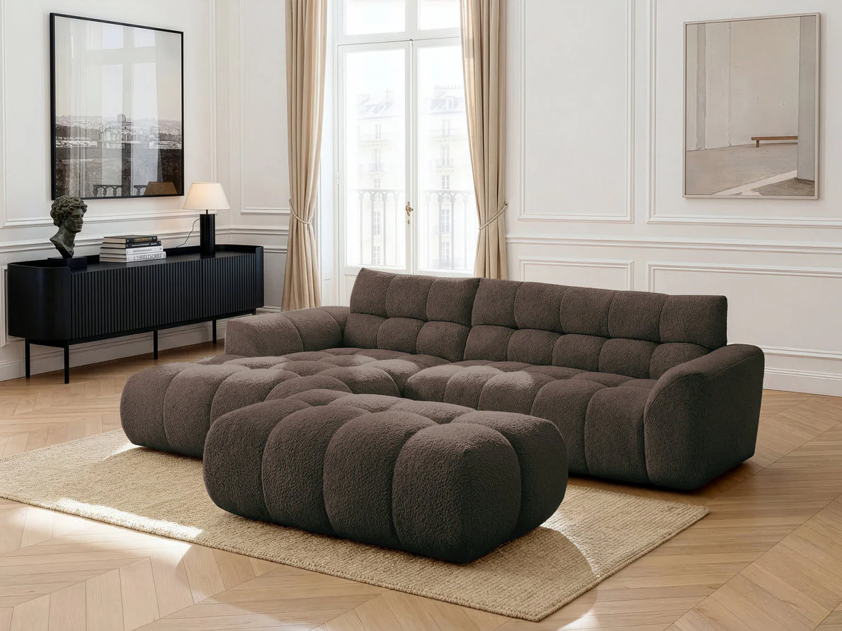 Canapé d'angle fixe JAYA tissu chenille avec pouf - Image 29