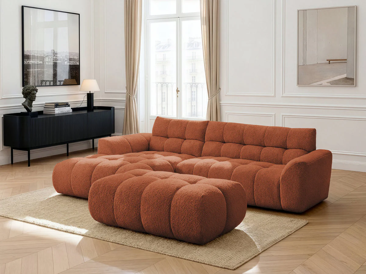 Canapé d'angle fixe JAYA tissu chenille avec pouf - Image 31