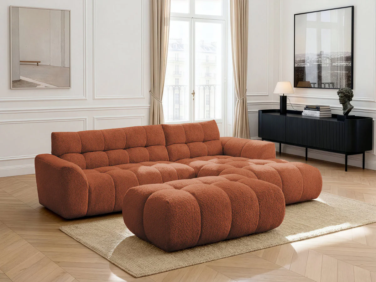 Canapé d'angle fixe JAYA tissu chenille avec pouf - Image 8