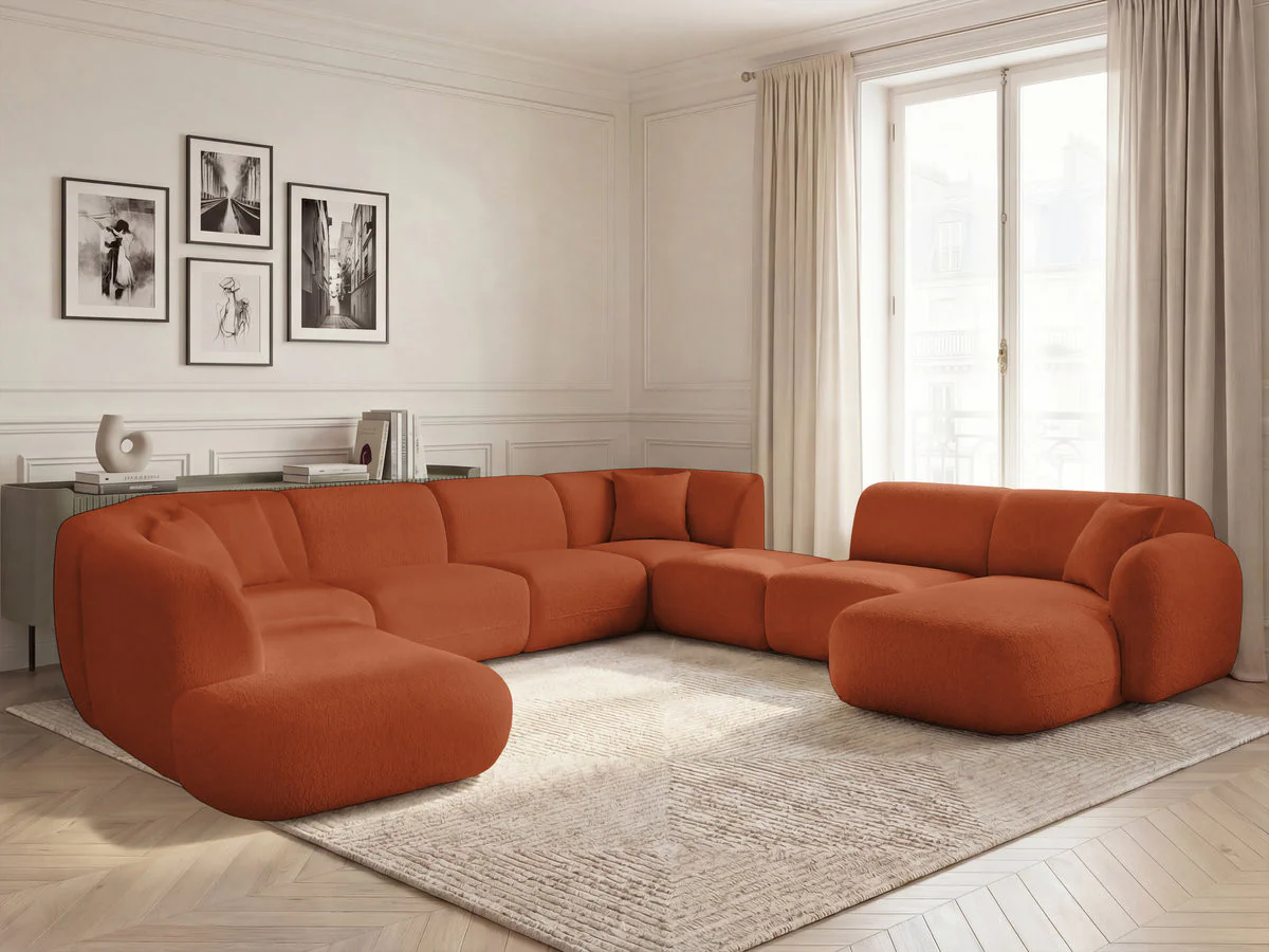 Canapé panoramique fixe modulable ANDA avec 3 chauffeuses, 1 méridienne, 2 angles et 1 pouf - Image 10