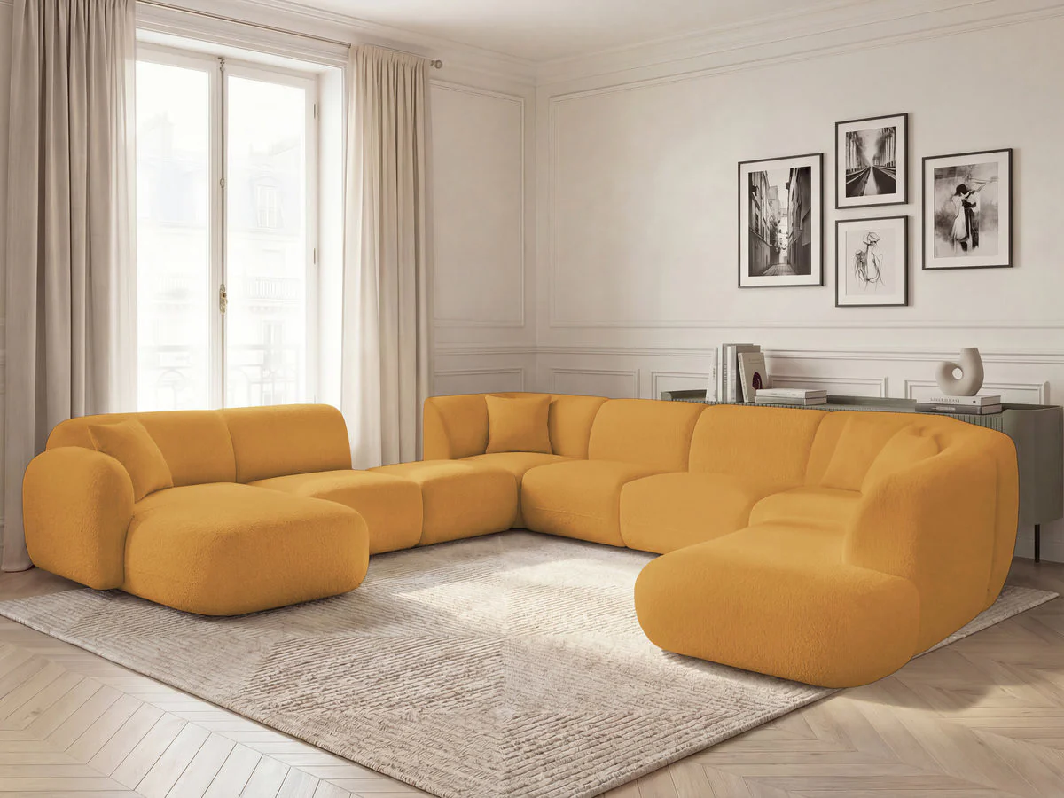 Canapé panoramique fixe modulable ANDA avec 3 chauffeuses, 1 méridienne, 2 angles et 1 pouf - Image 11