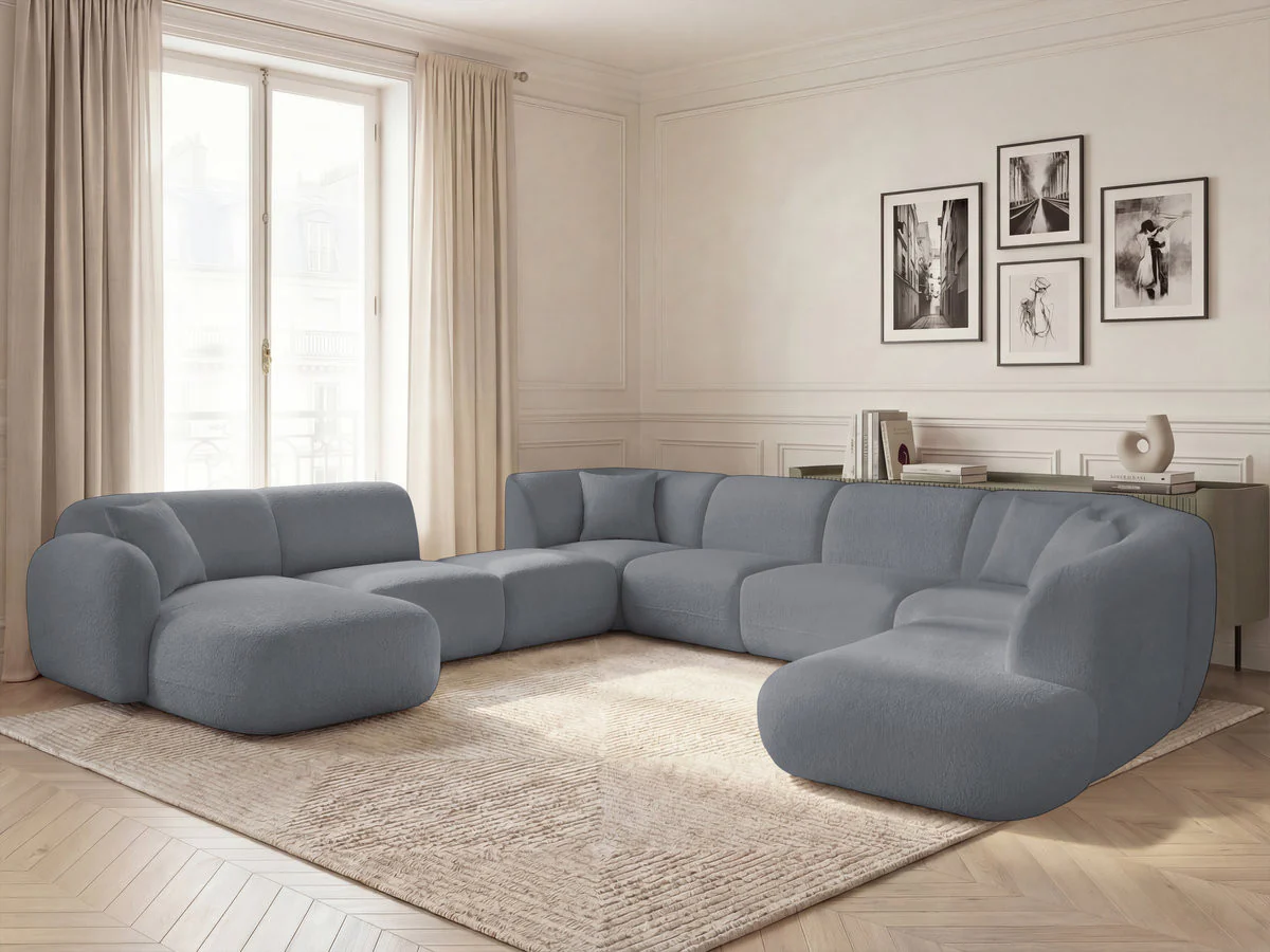 Canapé panoramique fixe modulable ANDA avec 3 chauffeuses, 1 méridienne, 2 angles et 1 pouf - Image 19