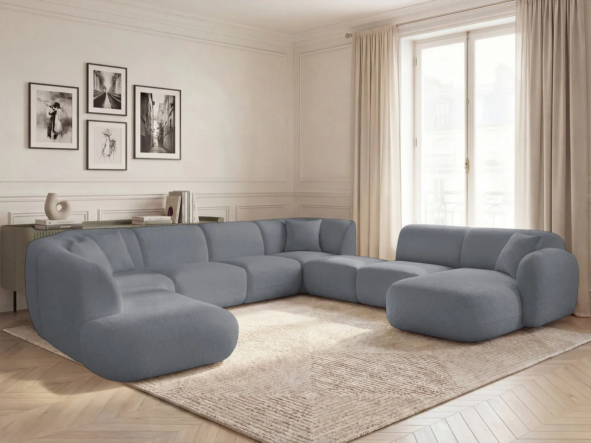 Canapé panoramique fixe modulable ANDA avec 3 chauffeuses, 1 méridienne, 2 angles et 1 pouf - Image 20