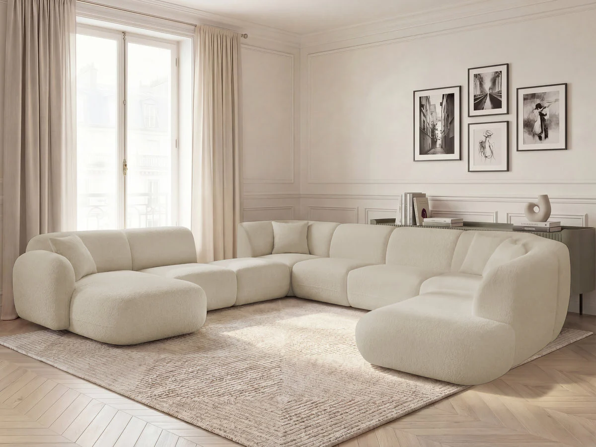 Canapé panoramique fixe modulable ANDA avec 3 chauffeuses, 1 méridienne, 2 angles et 1 pouf - Image 23