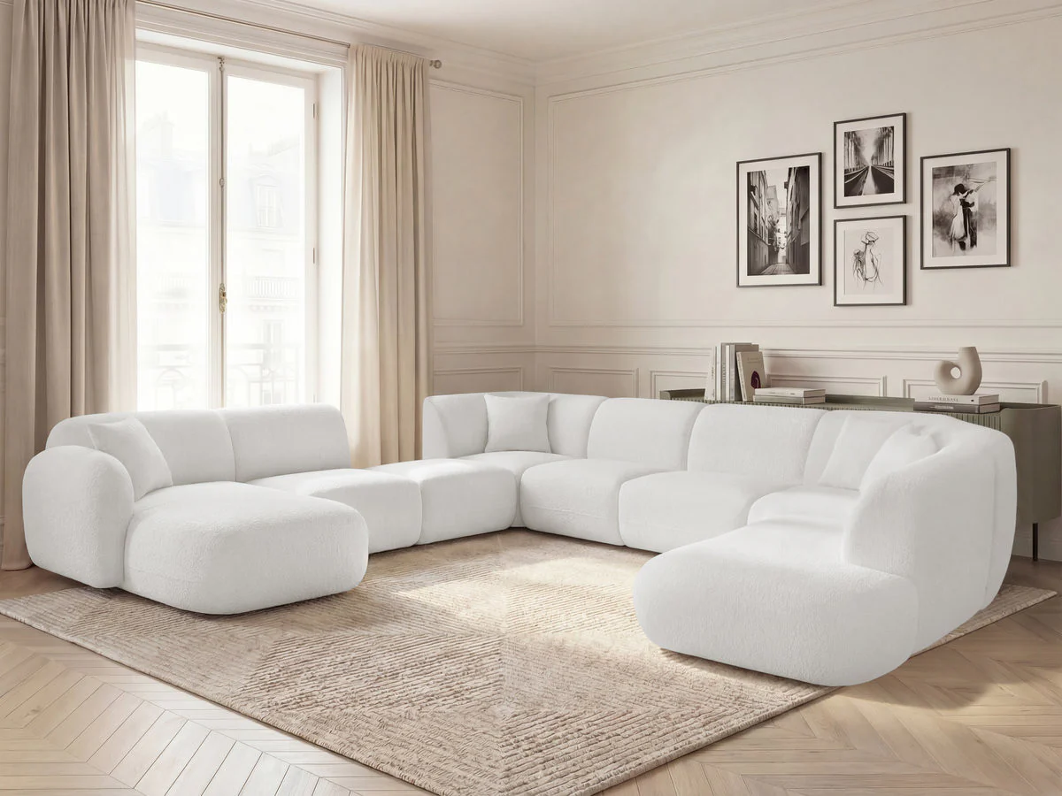 Canapé panoramique fixe modulable ANDA avec 3 chauffeuses, 1 méridienne, 2 angles et 1 pouf - Image 24
