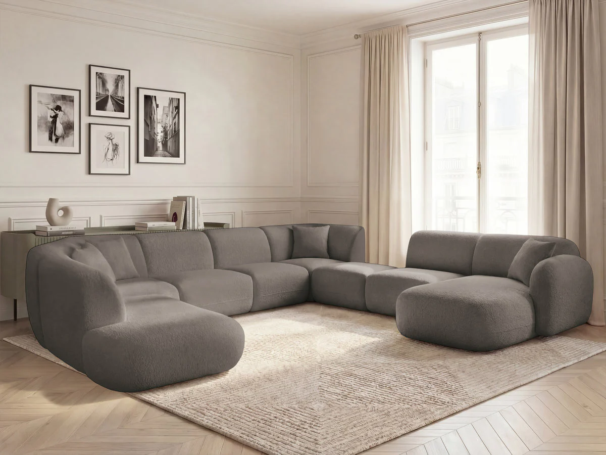 Canapé panoramique fixe modulable ANDA avec 3 chauffeuses, 1 méridienne, 2 angles et 1 pouf - Image 28
