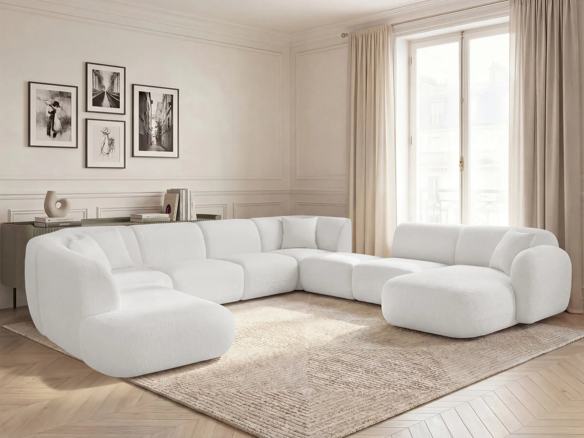 Canapé panoramique fixe modulable ANDA avec 3 chauffeuses, 1 méridienne, 2 angles et 1 pouf - Image 3