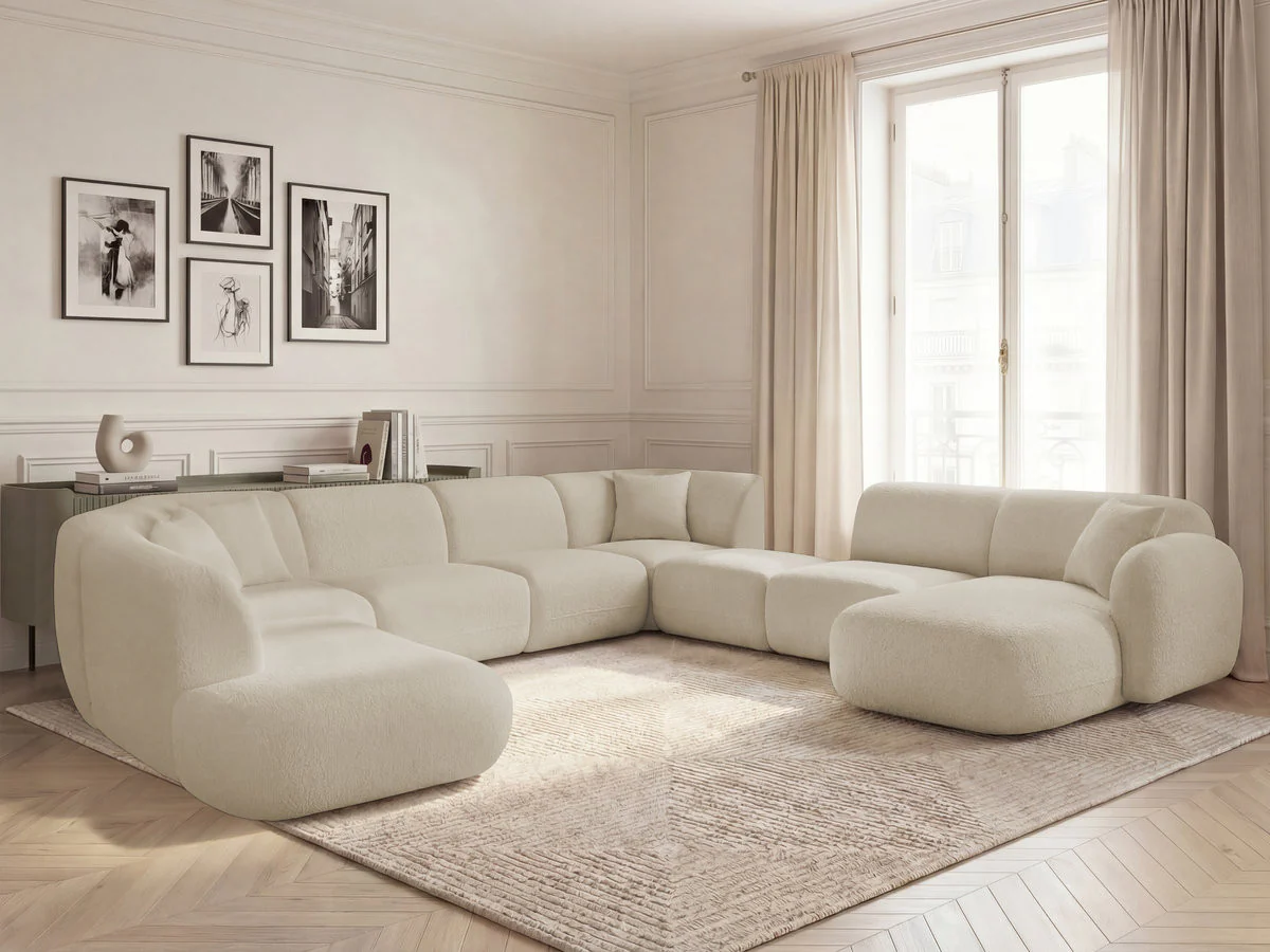Canapé panoramique fixe modulable ANDA avec 3 chauffeuses, 1 méridienne, 2 angles et 1 pouf - Image 4