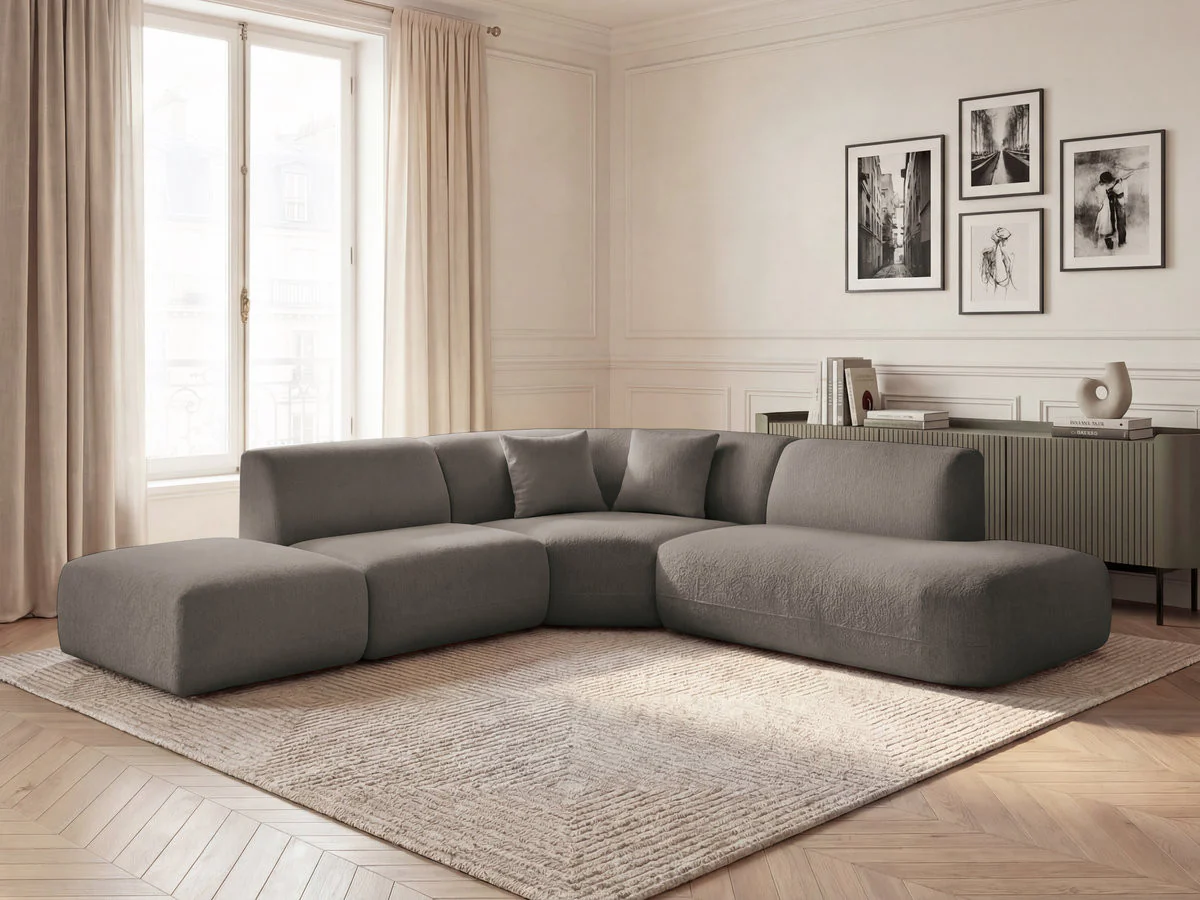 Canapé d'angle L fixe modulable ANDA tissu chenille - Image 29