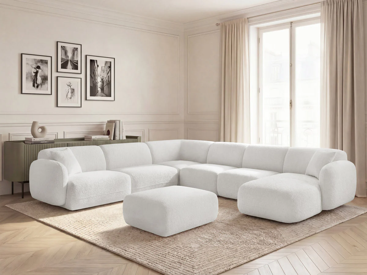 Canapé panoramique fixe modulable ANDA avec 4 chauffeuses, 1 méridienne, 1 angle et 1 pouf - Image 2