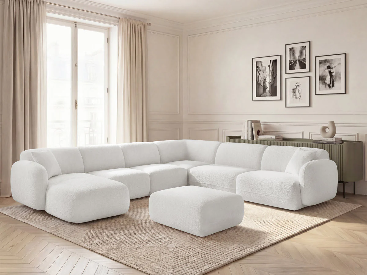Canapé panoramique fixe modulable ANDA avec 4 chauffeuses, 1 méridienne, 1 angle et 1 pouf - Image 3