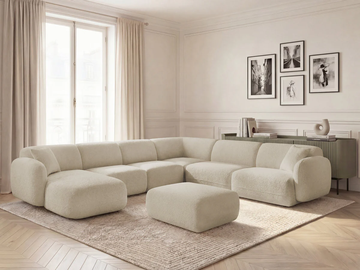 Canapé panoramique fixe modulable ANDA avec 4 chauffeuses, 1 méridienne, 1 angle et 1 pouf - Image 4