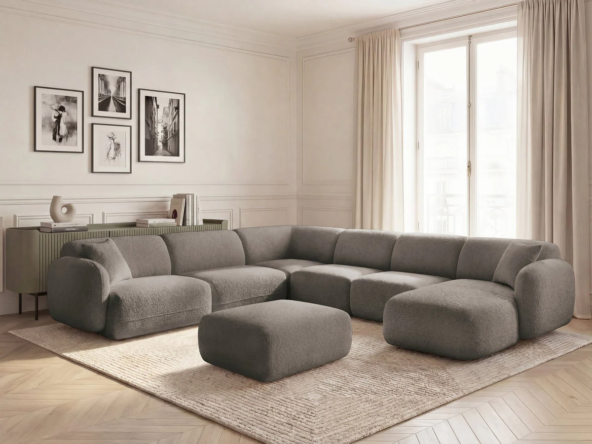 Canapé panoramique fixe modulable ANDA avec 4 chauffeuses, 1 méridienne, 1 angle et 1 pouf - Image 5