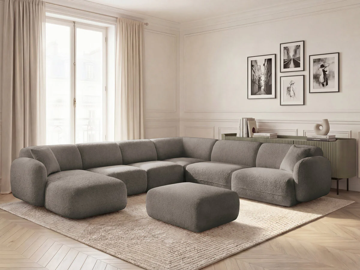 Canapé panoramique fixe modulable ANDA avec 4 chauffeuses, 1 méridienne, 1 angle et 1 pouf - Image 6