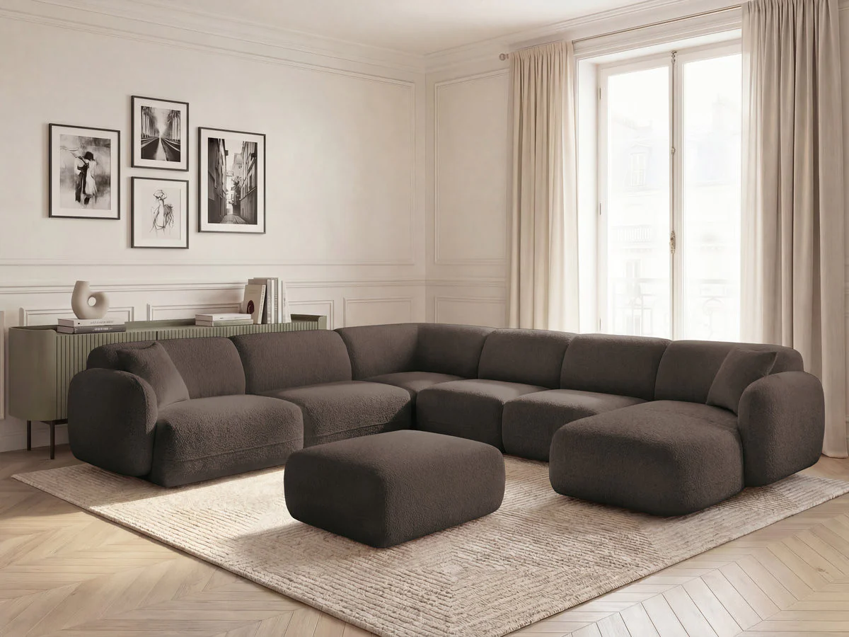 Canapé panoramique fixe modulable ANDA avec 4 chauffeuses, 1 méridienne, 1 angle et 1 pouf - Image 7