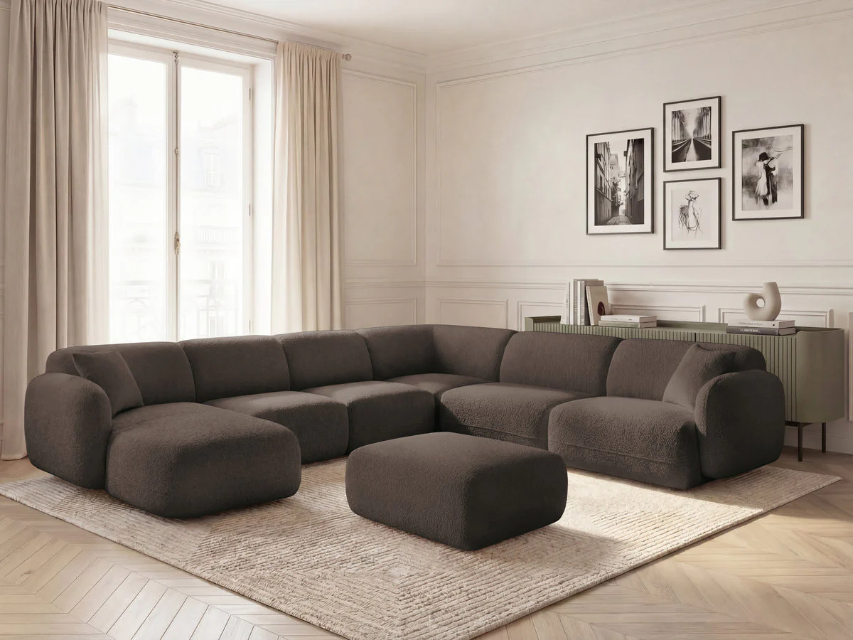 Canapé panoramique fixe modulable ANDA avec 4 chauffeuses, 1 méridienne, 1 angle et 1 pouf - Image 8