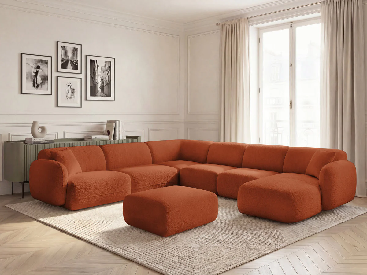 Canapé panoramique fixe modulable ANDA avec 4 chauffeuses, 1 méridienne, 1 angle et 1 pouf - Image 9